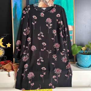 Jacqueline de Yong Black Dress with Pink Floral Design 38